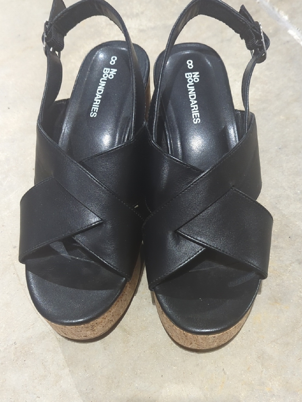 No Boundaries Black Crisscross Cork Wedge Sandals